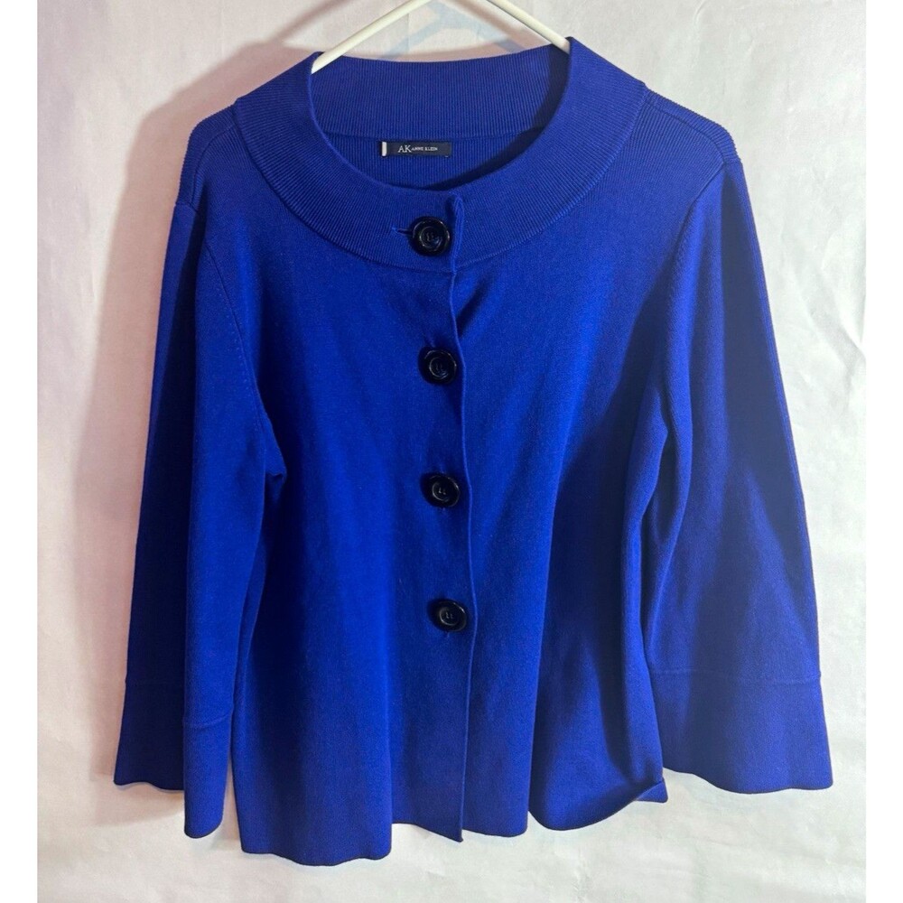 AK Anne Klein Womens Purple Knit Button Front 3/4 Cardigan Sweater